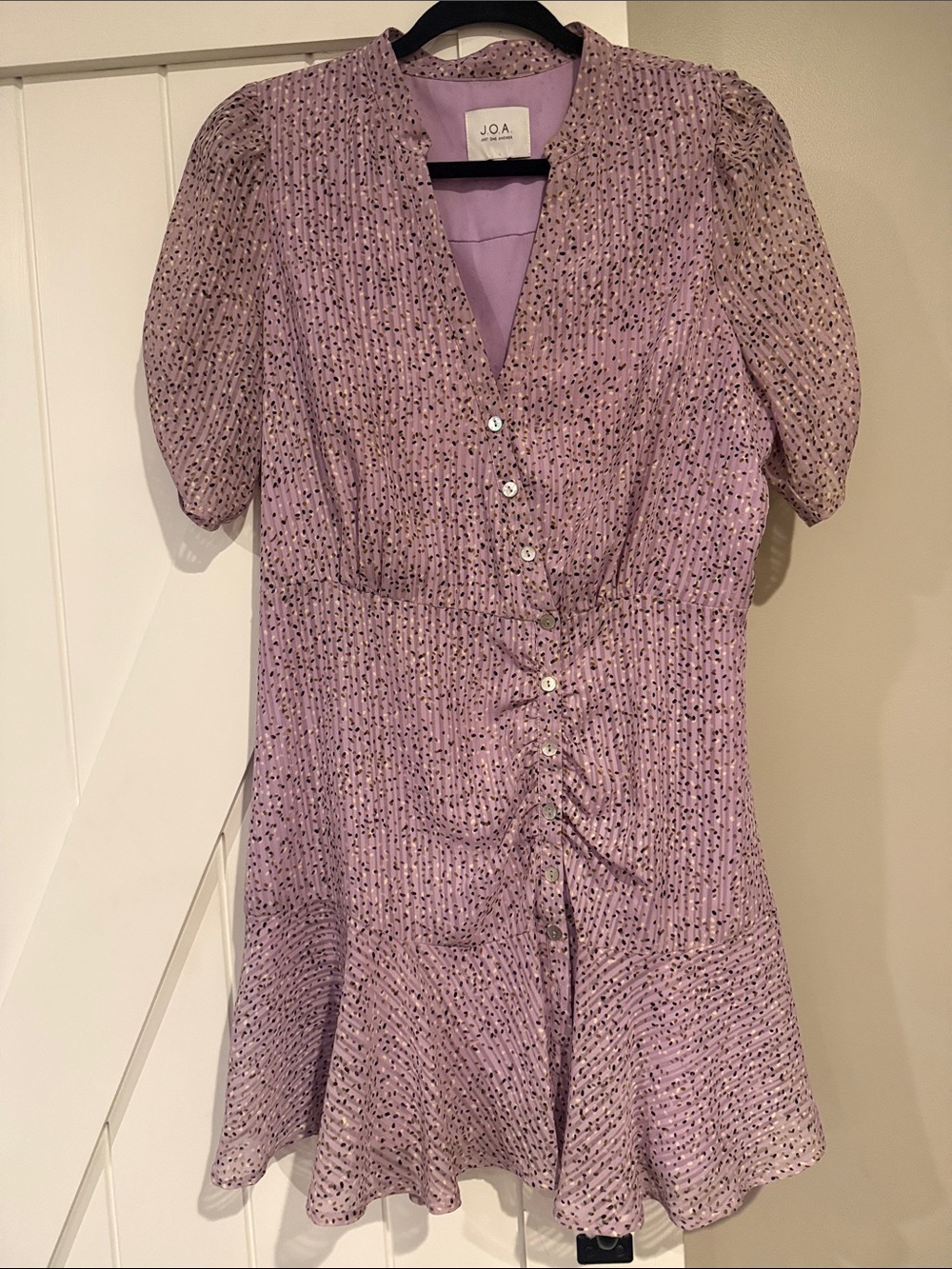 J.O.A. Lavender Button-Front Puff Sleeve Mini Dress